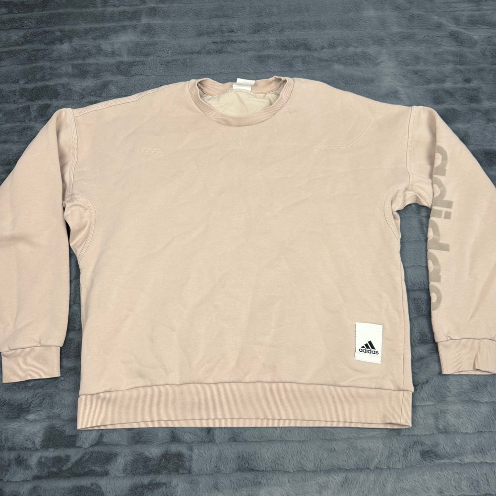 Adidas Sportswear Crewneck Sweatshirt Pink Tan Graphic Sleeve Logo Mens Large